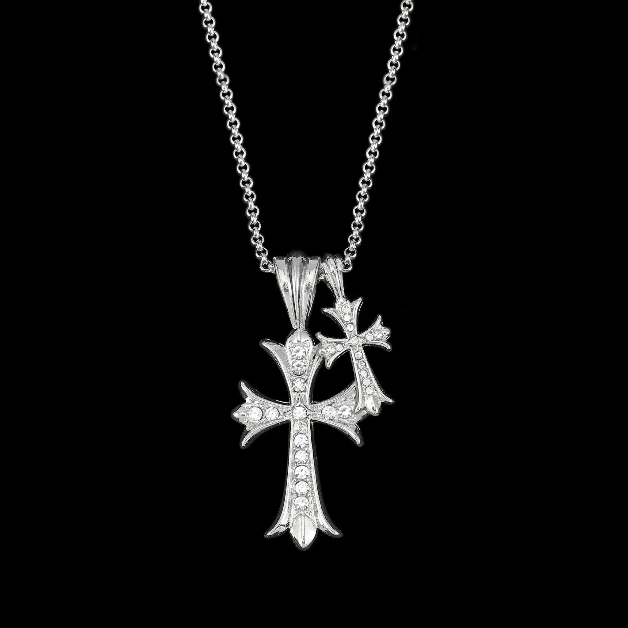 シルバー ダブル クロス ストーン ネックレス – GILA JEWELZ シルバー ダブル クロス ストーン ネックレス – GILA JEWELZ