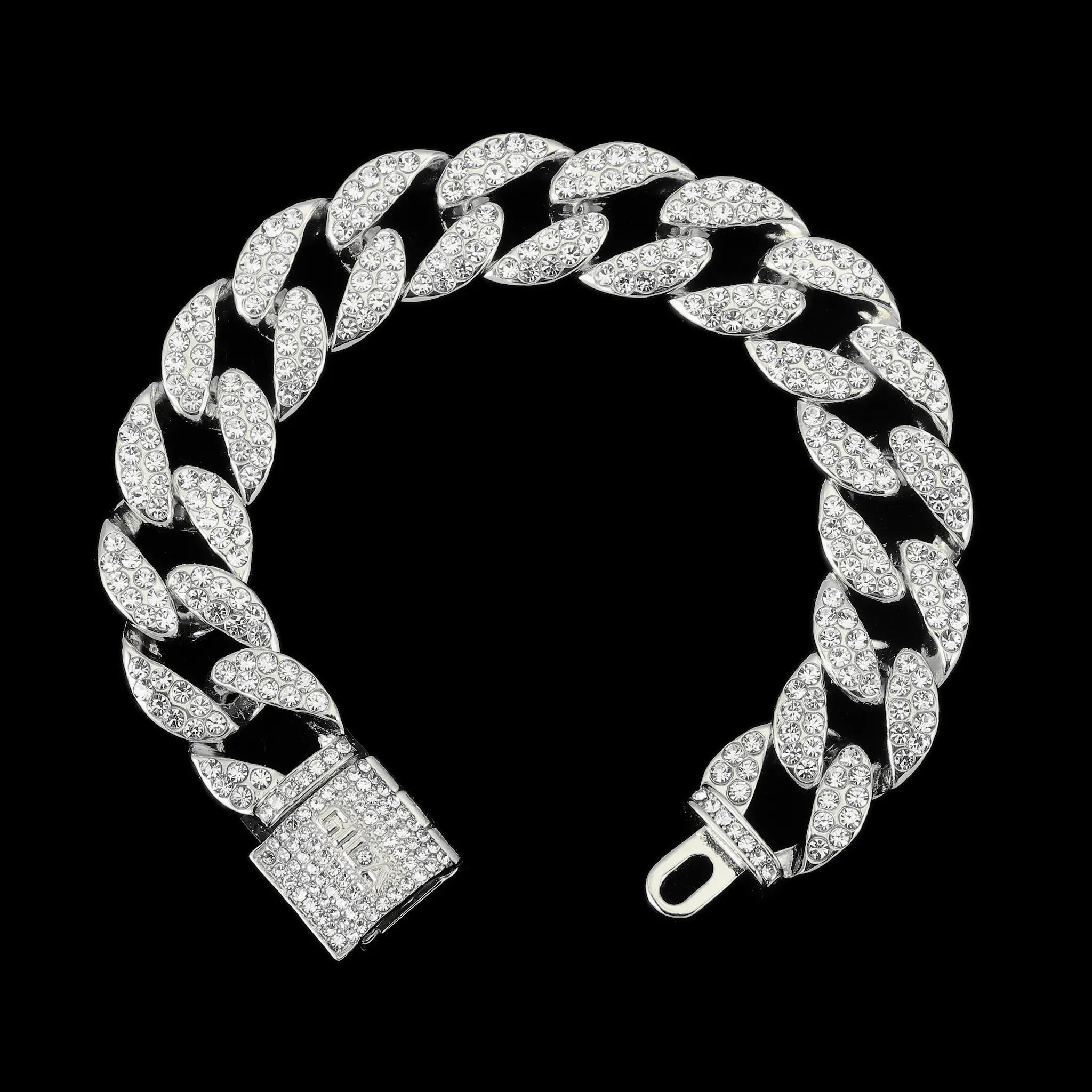 シルバー Iced Out キューバン チェーン ブレスレット – GILA JEWELZ シルバー Iced Out キューバン チェーン ブレスレット – GILA JEWELZ