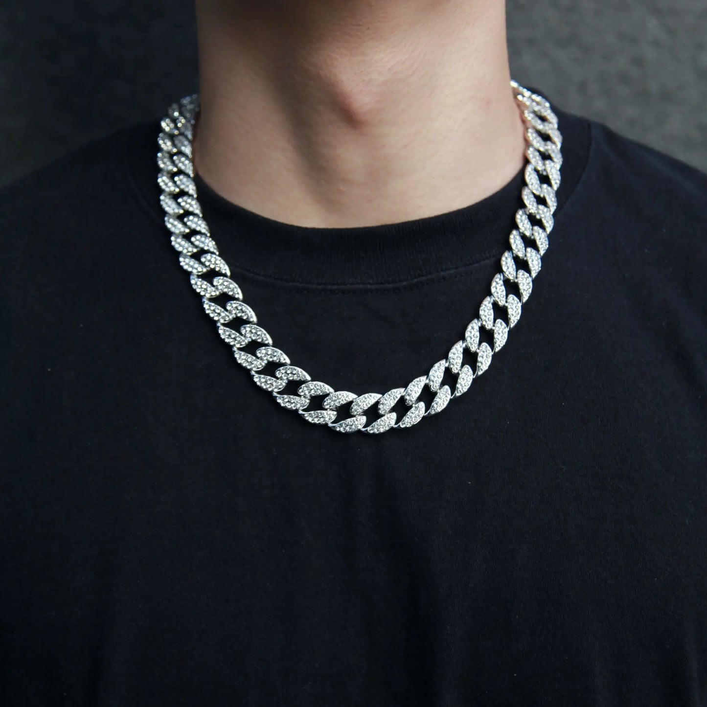 シルバー Iced Out キューバン チェーン ネックレス