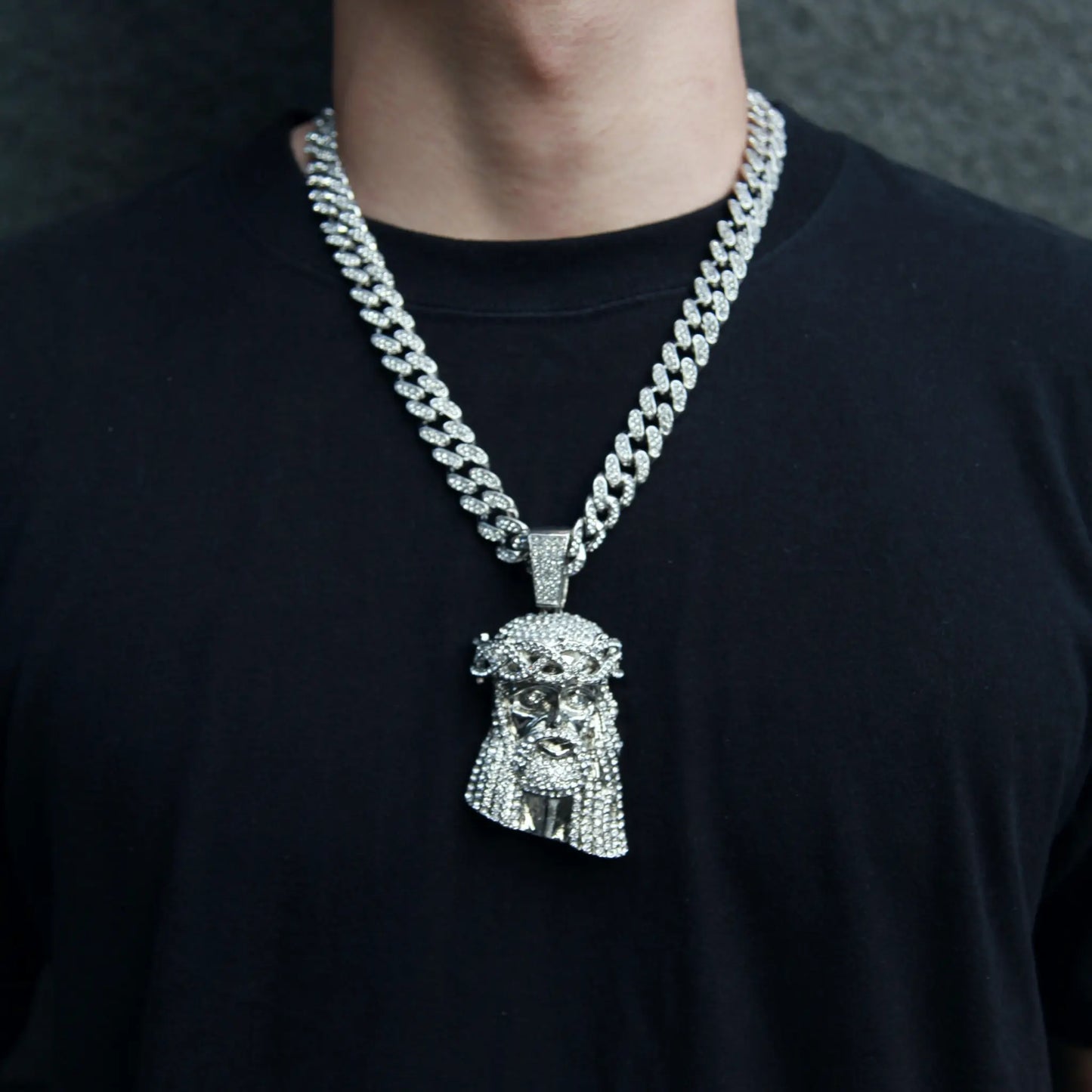 シルバー Iced Out ジーザス ネックレス