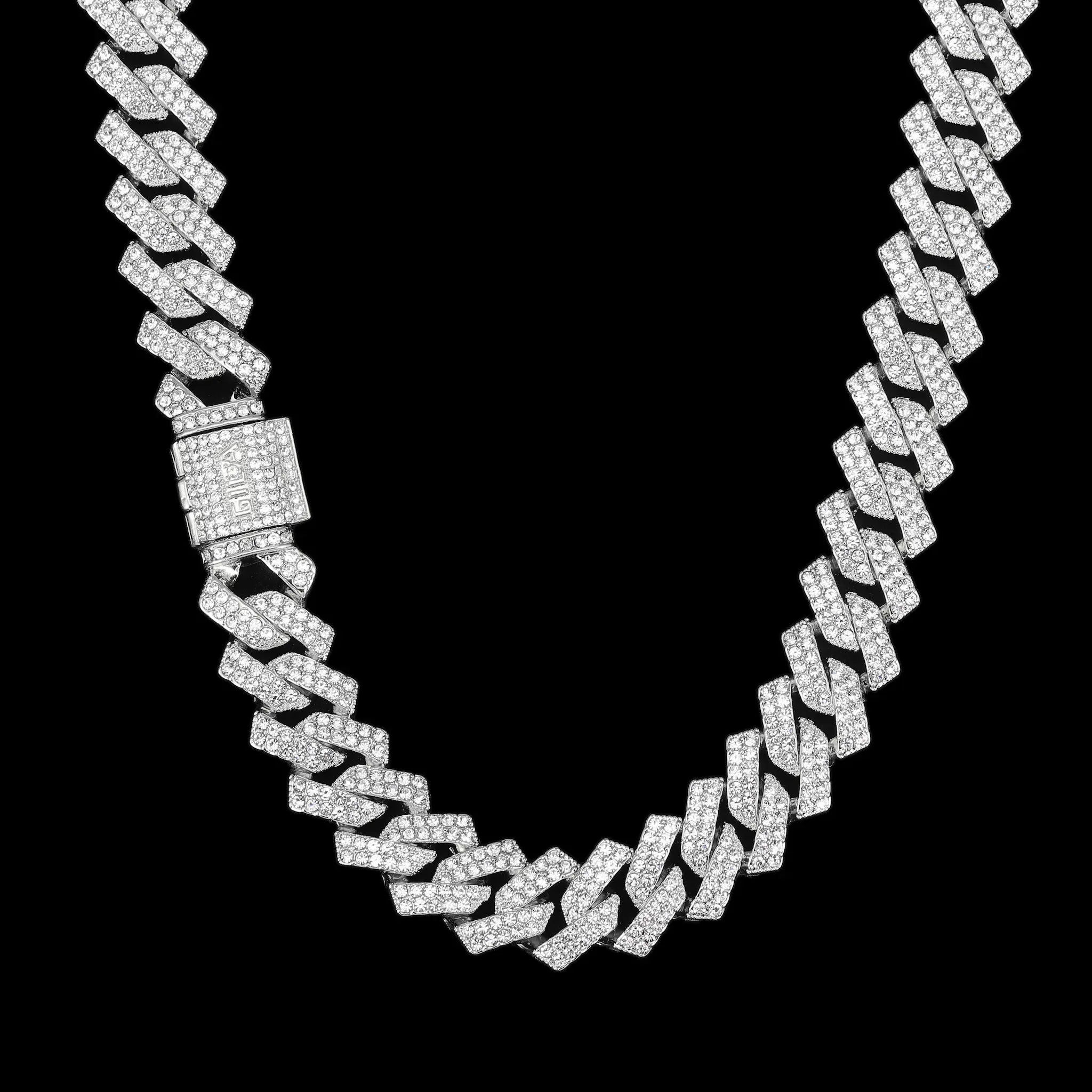 シルバー Iced Out プロング チェーン ネックレス – GILA JEWELZ シルバー Iced Out プロング チェーン ネックレス – GILA JEWELZ