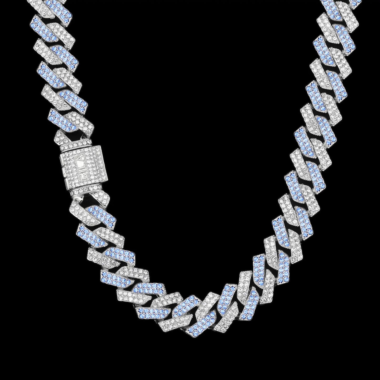 シルバー & オーシャンブルー Iced Out プロング チェーン ネックレス シルバー & オーシャンブルー Iced Out プロング チェーン ネックレス